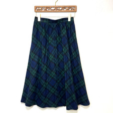 Vtg La 37 Blue Green Plaid Wool Blend Skirt A Line Midi Schoolgirl 80s Womens 10