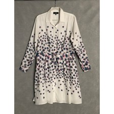 DKNY Floral Midi Dress Women's Size 8 Long Sleeve Button Front Drawstring 