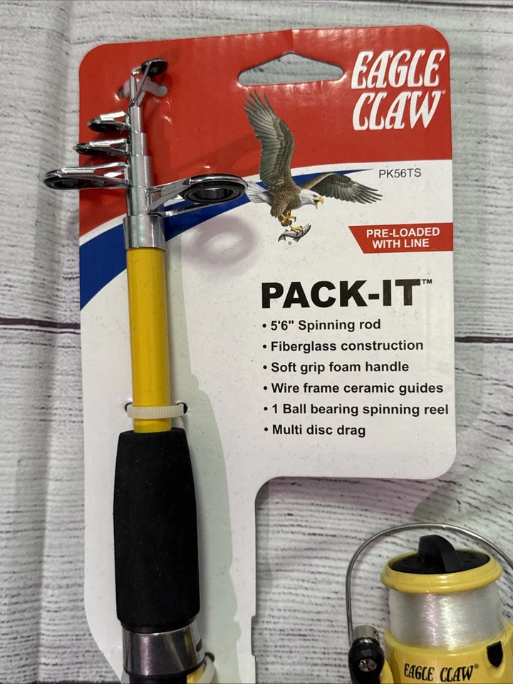 Eagle Claw Pack-It 5'6" caña de pescar giratoria telescópica y carrete NUEVO Foto 2 de 4