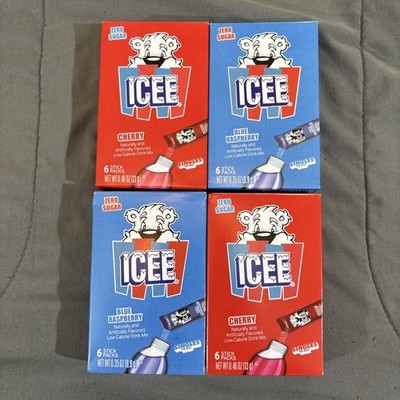 4 PACK ICEE Blue Raspberry & Cherry  Zero Sugar Free Singles To Go Drink Mixes