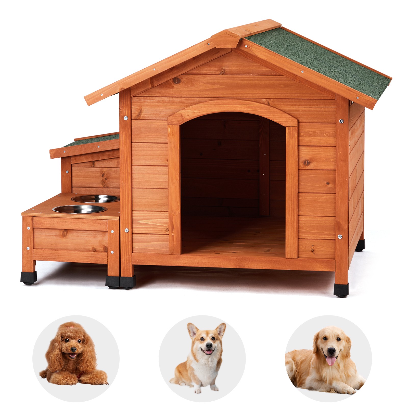 Outdoor Wooden Dog House with Weatherproof Asphalt Roof for Outdoor & Indoor