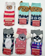  6 JUNCTURE ANIMAL EAR CREW SOCKS WOMEN'S SIZE 5-9 DOG, KOALA, RACOON, LLAMA