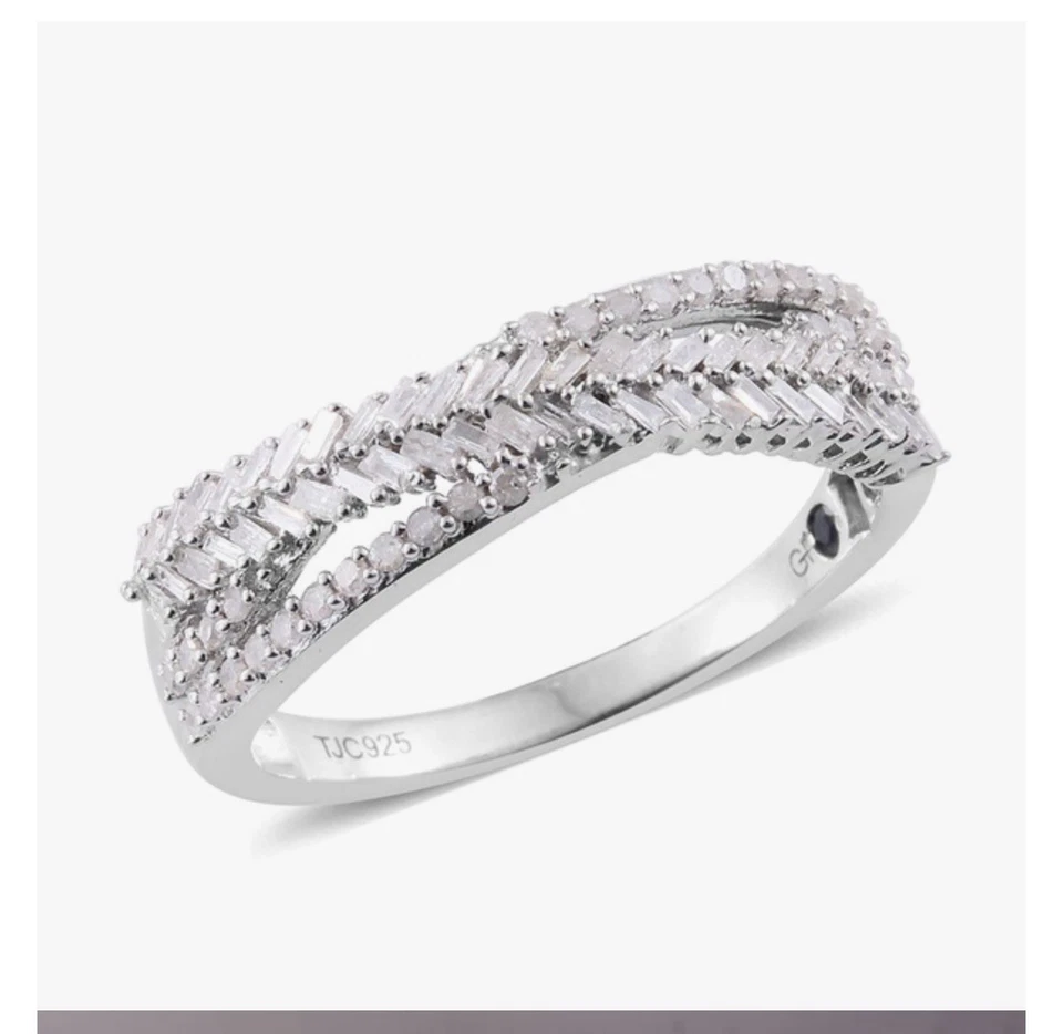 GP 0.53 Ct Diamond and Kanchanaburi Blue Sapphire Ring in Platinum Plated Silver - Image 2 of 4