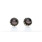 Sterling Silver Black DYED Pearl Stud Earrings 10mm Beaded Halo Vintage Style