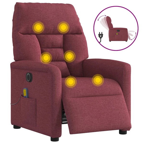 Massagesessel Elektrisch Stoff Weinrot Relaxsessel Shiatsu Liegesessel Mit WäRme-image