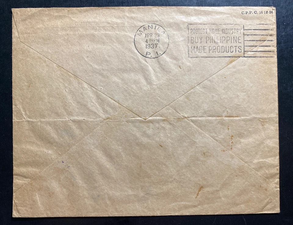 1937 Hong Kong First Direct Flight Pan American cover To Manila Philippines - Image 2 of 2