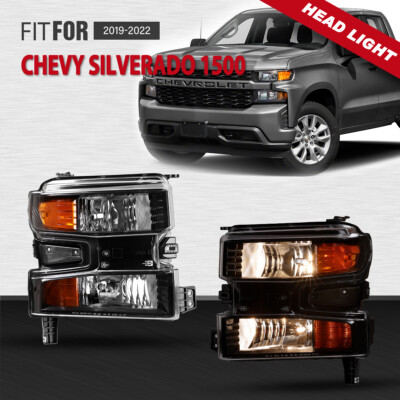 For 2019-2022 Chevy Silverado 1500 Headlights w/Halogen Turn Signal Clear Lens
