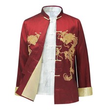 Men Traditional Chinese Tang Suit Coat Jacket Lungfu Martial Arts Uniform Dragon
