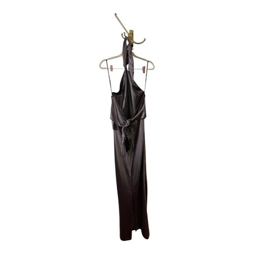 Retrofete Ester Gown Maxi Dress Halter Neck Draped Satin Tie Back Charcoal Sz M - Picture 15 of 18