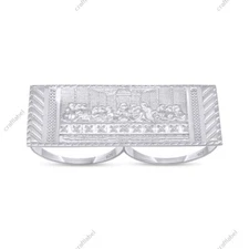 Two Finger Rectangular Last Supper Atlas Men's Ring Solid 925 Sterling Silver