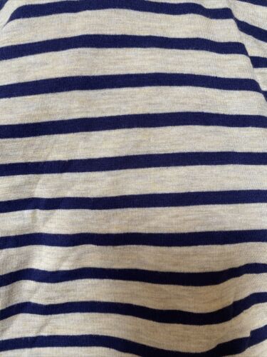 Striped Fabric Rayon Spandex Jersey Navy Blue Beige Stretchy One Yard