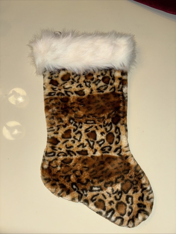 Christmas Holiday Hanging Stocking Animal Cheetah/Leopard Print 17”