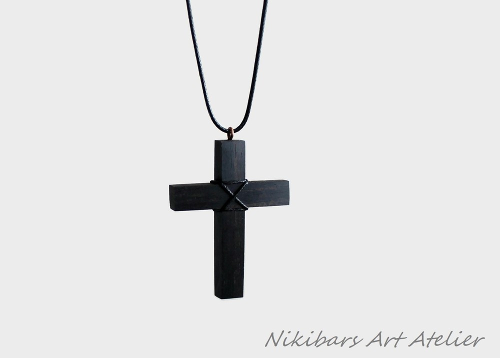 Ebony Cross Necklace, Ebony Wood Cross, Wooden Art Cross Necklace, Black Cross