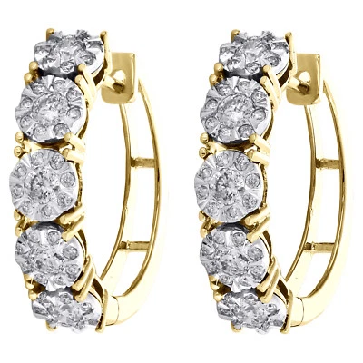 10K Gelbgold Miracle Set Diamant Damen 5mm Blumen Scharnier Creolen 1 CT - Bild 1 von 4