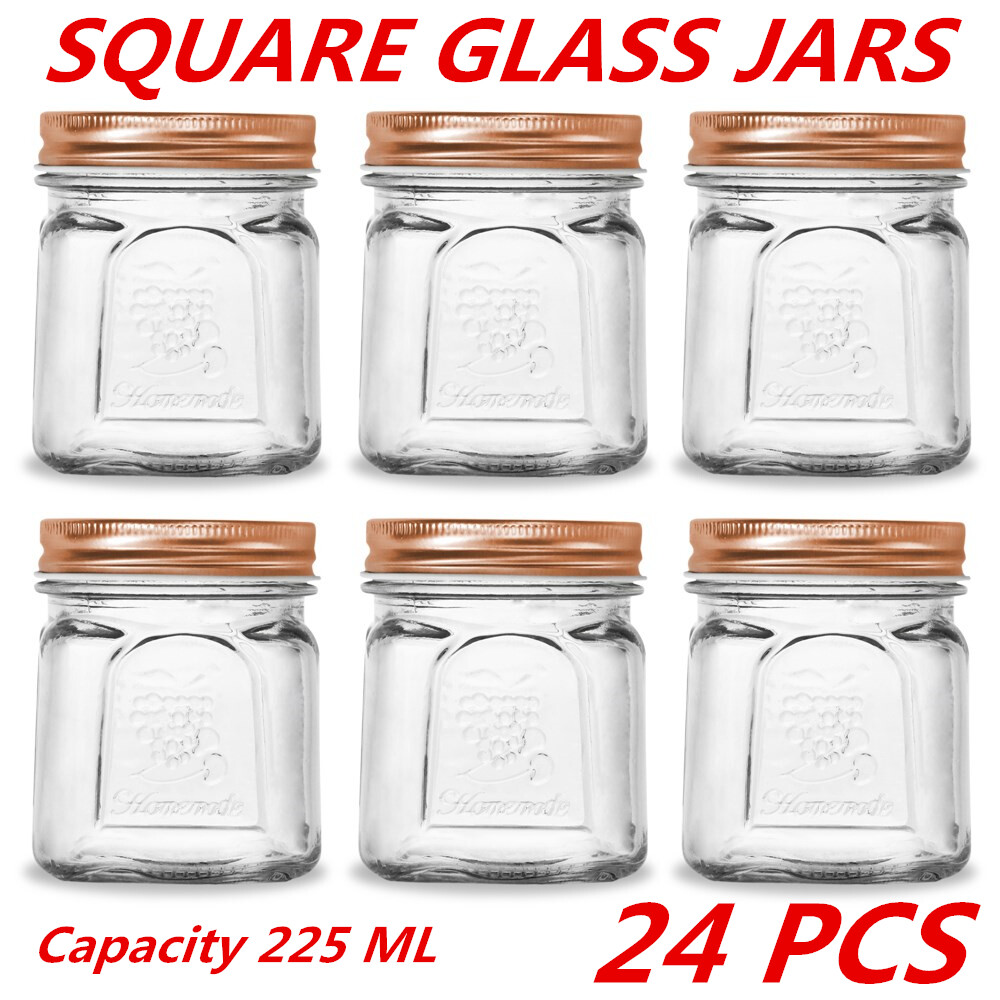 225ml Square Vintage Glass Jar Rose Gold Lid Kitchen Food Storage Jars