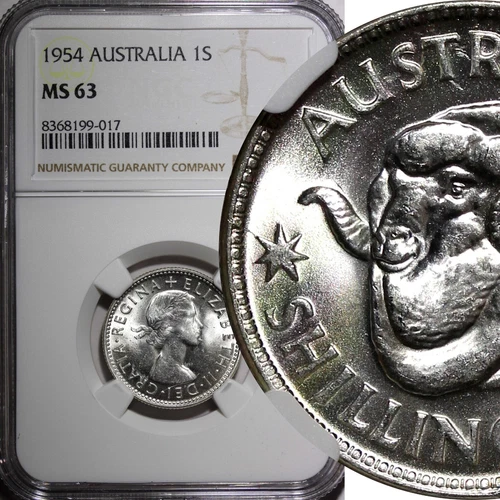Australia Elizabeth II Silver 1954 1 Shilling NGC MS63 KM# 53 (017)