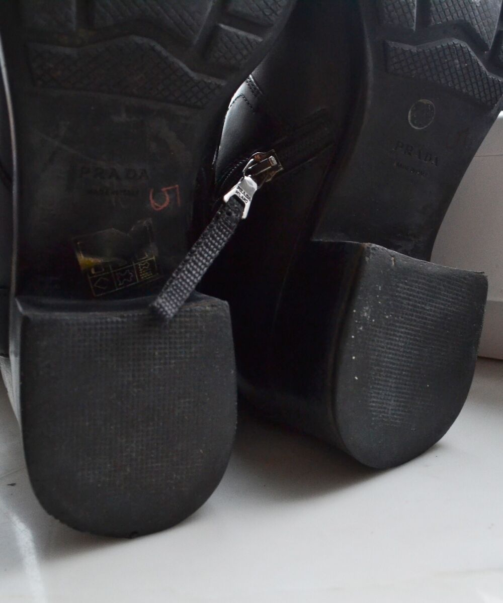 Vintage Womens PRADA Tall Boots Logo Biker Moto Zip Shoes Vintage Womens PRADA Tall Boots Logo Biker Moto Zip Shoes
