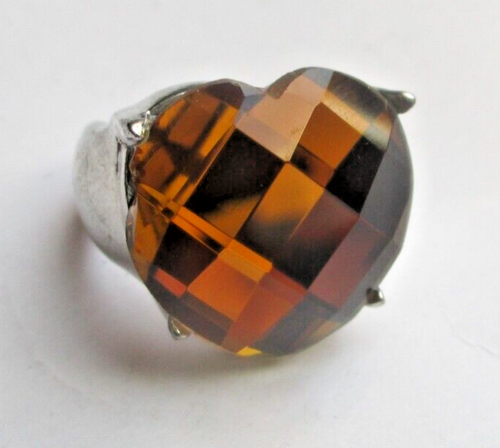 Bague imposante couleur or argent cristaux diamant taille 54 bijou vintage 761