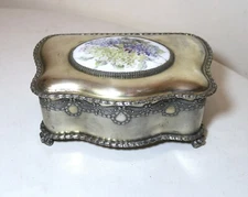 quality antique ornate silverplate painted porcelain Pairpoint MFG jewelry box