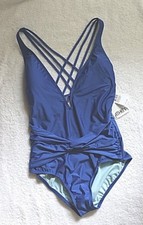 Athena Blue One Piece Plunge Size 12 Retail  92