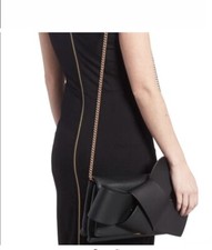 Ted Baker Black Oversized Giant Knot Bow Crossbody Clutch Rose Gold Chain Nwt