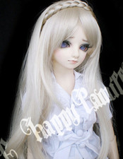 1/3SD BJD Princess Long Wig Doll Hair Hoop Braid Oblique Bangs Light Gold B G AS