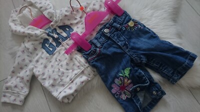 SCHÖNES 2x KONVOLUT GAP SOMMER HERBST BABY MÄDCHEN HOODIE HOSE OUTFITS SET 0-3 Monate