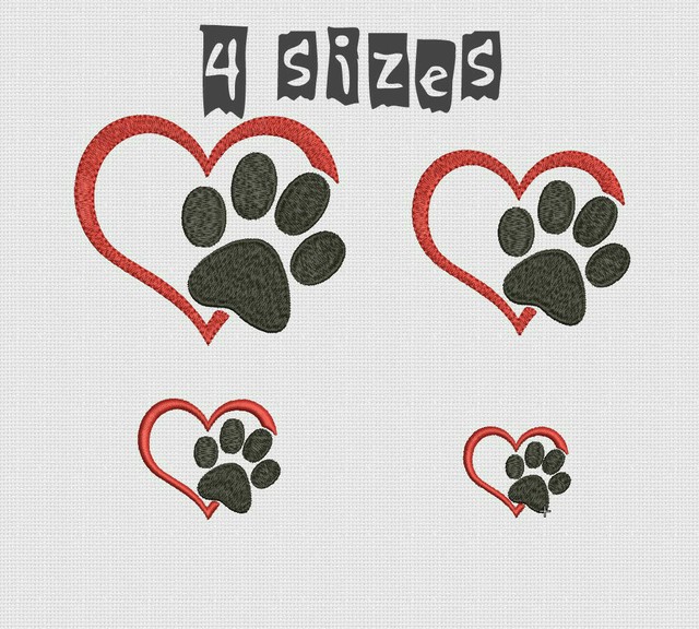 Dog paw print machine embroidery design love dog heart  ebay Dog paw print machine embroidery design love dog heart  ebay