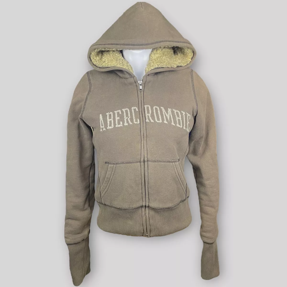 Abercrombie Jacket Girls Size Small Brown Hooded Faux Fur Lined