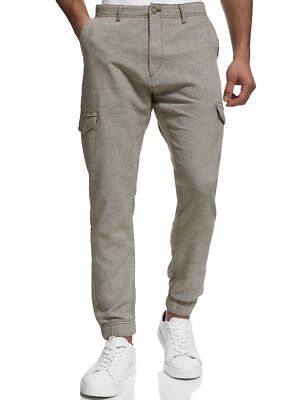 Indicode Herren Leinenhose Booth - Stoffhose Cargohose Sommerhose Taschen Neu