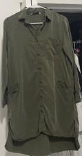 Zara Button Down Shirt Dress Army Green High Low Long Sleeve Size S