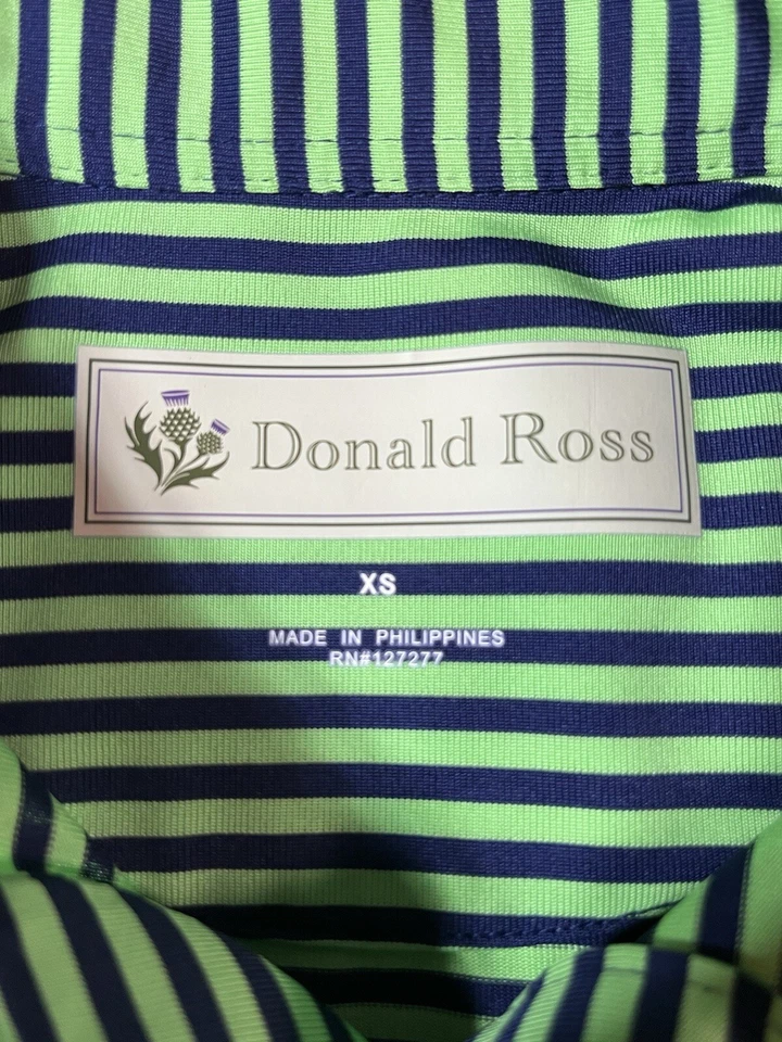 Camisa Polo Donald Ross Rayas Para Hombres Extra Pequeña Golf Verde Azul Oak Hill CC PGA Foto 4 de 4
