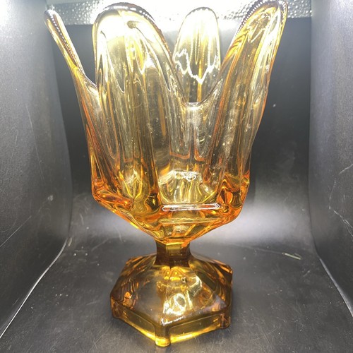 Vtg Viking Glass Six Point Petal Handkerchief Vase Epic Amber 9" tall 5" diam - 第 1/2 張圖片
