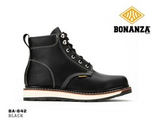 Mens Work Boot Black Round Toe 6-Inch Dual Density BONANZA 642 Size 6-13 (D, M)