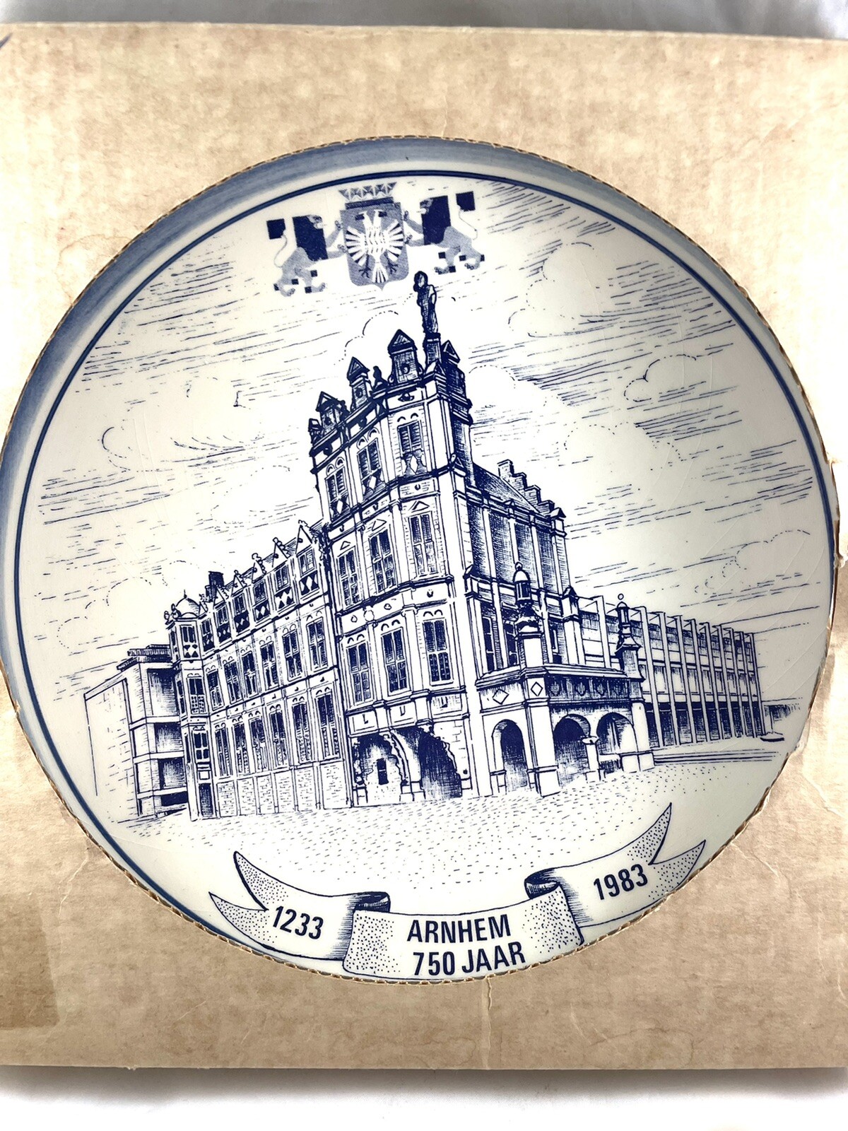 Vintage Delft Blauw Chemkefa Wall Plate Arnhem Original box and Certificate