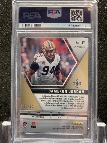 2020 Panini Mosaic #147 Cameron Jordan Blue Fluorescent /15 PSA 10 - Picture 2 of 2
