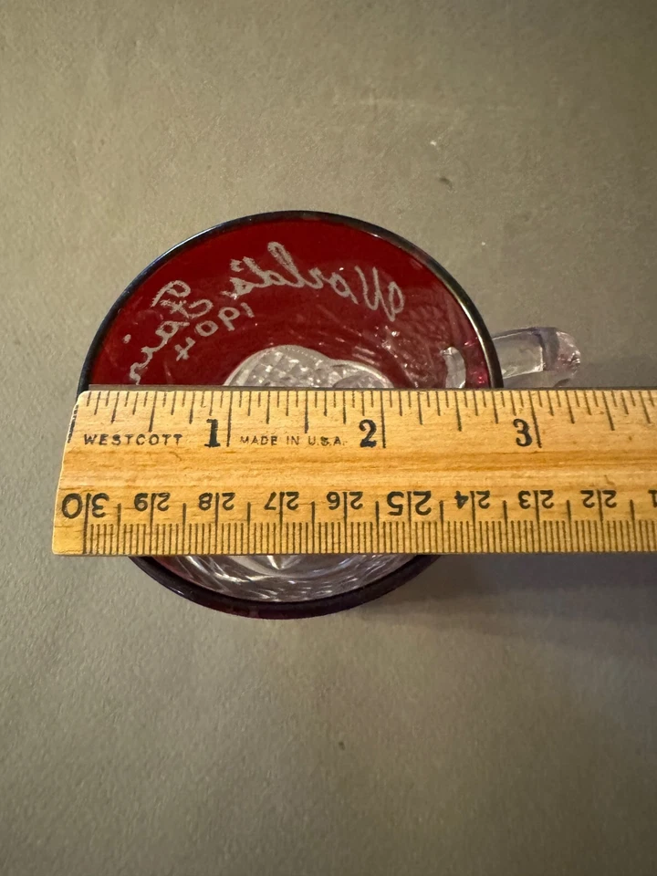 EAPG RUBY STAINED WORLD'S FAIR 1904 KONNEKER ETCHED ANTIQUE GLASS TEACUP CUP MUG - Image 3 of 4