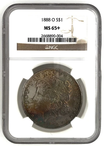 1888-O $1 NGC MS65+Plus & Amazing RAINBOW Obverse Toned Morgan Silver Dollar.