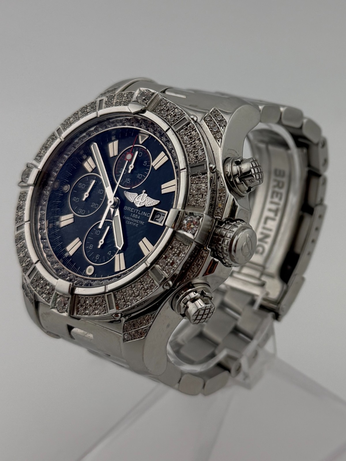 Breitling Super Avenger SS Chronograph Black 48mm CUSTOM Diamond Bezel A13370 image 2