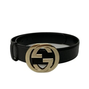 Auth GUCCI Ceinture à emboîtement G 114876 cuir noir argenté quincaillerie