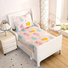 2 PCS Twin Pink Cats Printed Soft Fitted Bed Sheet Pillowcase Set Kids Girls