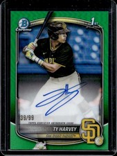 2025 Bowman Draft Ty Harvey Chrome Auto Green Refractor 1st Prospect #/99 Padres