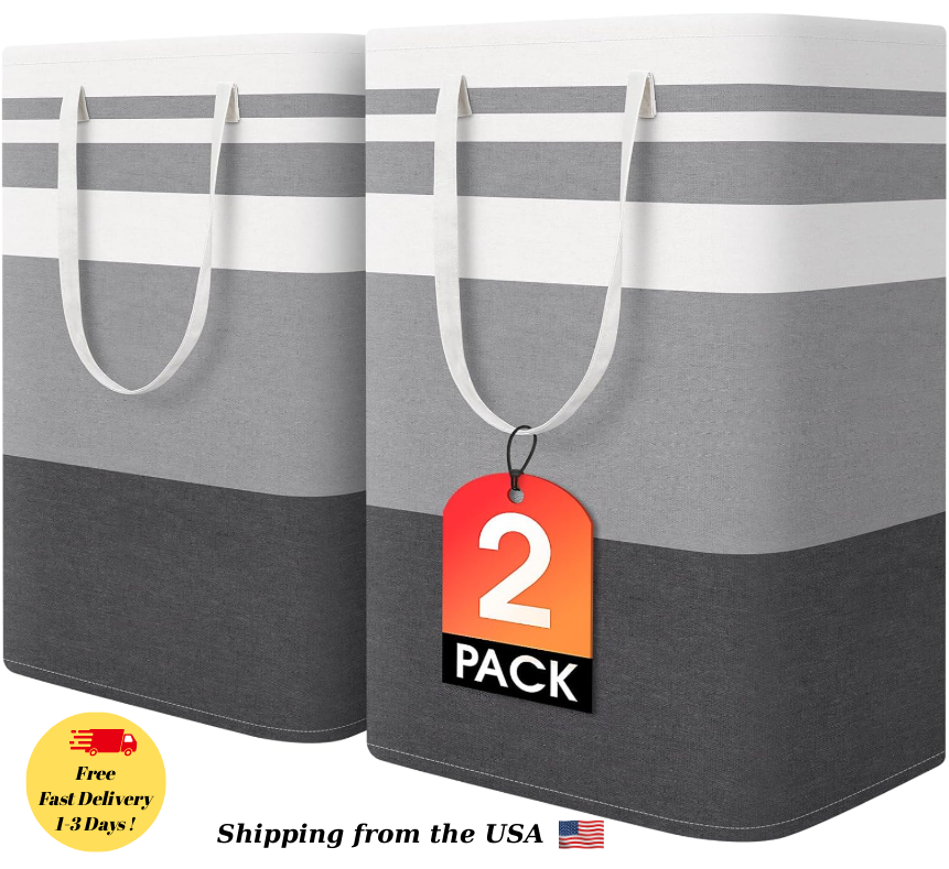 HomeHacks 2 Pack Large Laundry Baskets, Waterproof, Freestanding Laundry Hampers