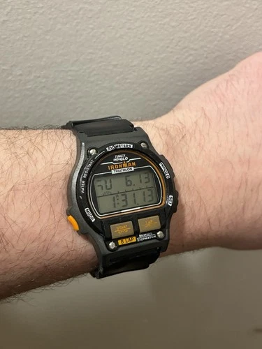 Vintage Silver Timex Ironman Triathlon 8-Lap 100M Men's Watch Indiglo!