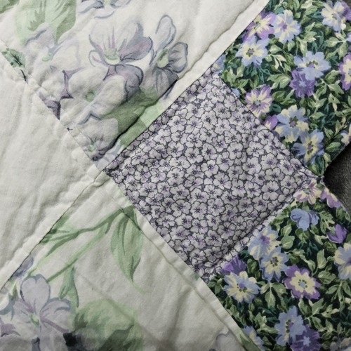 Quilt Handarbeit 86x102 Vintage Decke Tagesdecke California King Lila Grün - Bild 14 von 16