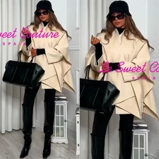 ZARA WOMAN NWT FW25 WOOL BLEND CAPE COAT ZW COLLECTION ECRU 8491/257/712