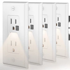 Night Light Wall Outlet 4-Pack Standard Receptacle with Warm White LED