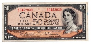 1954 (1961 72) CANADA 50 DOLLARS NOTE p81b VF