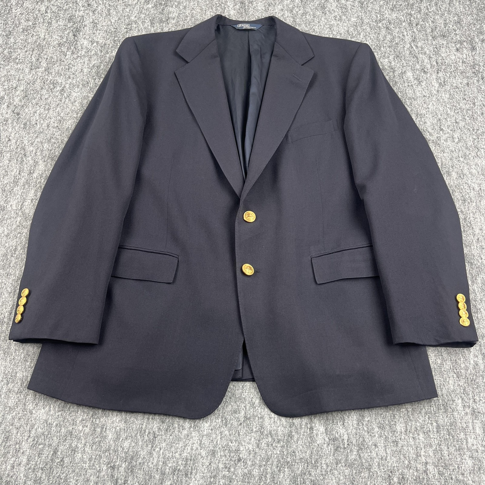 Vintage Polo Ralph Lauren Sport Coat Blazer Mens 43R Navy Wool Gold Buttons USA