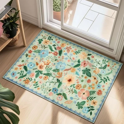 Door Mat Indoor Entrance 2x3 Area Rug Washable Boho Vintage Flower Pattern No... - Image 1 of 4